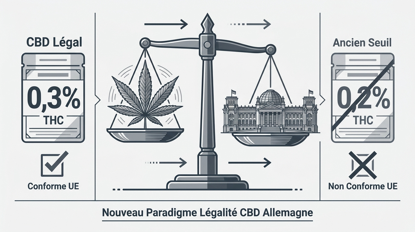 Représentation de la nouvelle réglementation allemande fixant le taux de THC à 0,3 pourcent pour le CBD