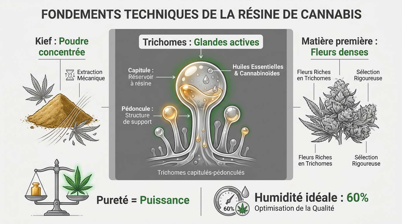 Glandes résineuses de cannabis observées au microscope pour l'extraction de kief
