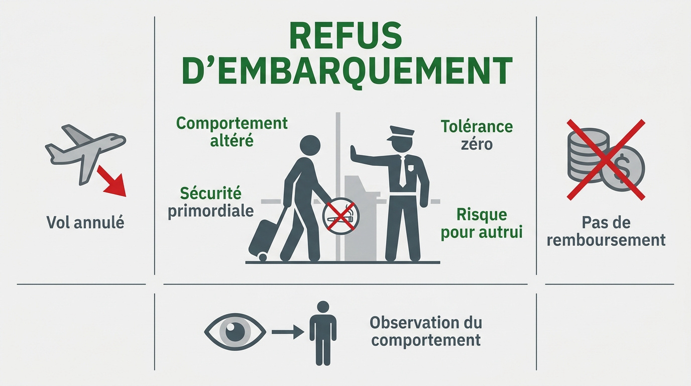 Agent de sécurité aéroportuaire refusant l'accès à l'embarquement à un passager